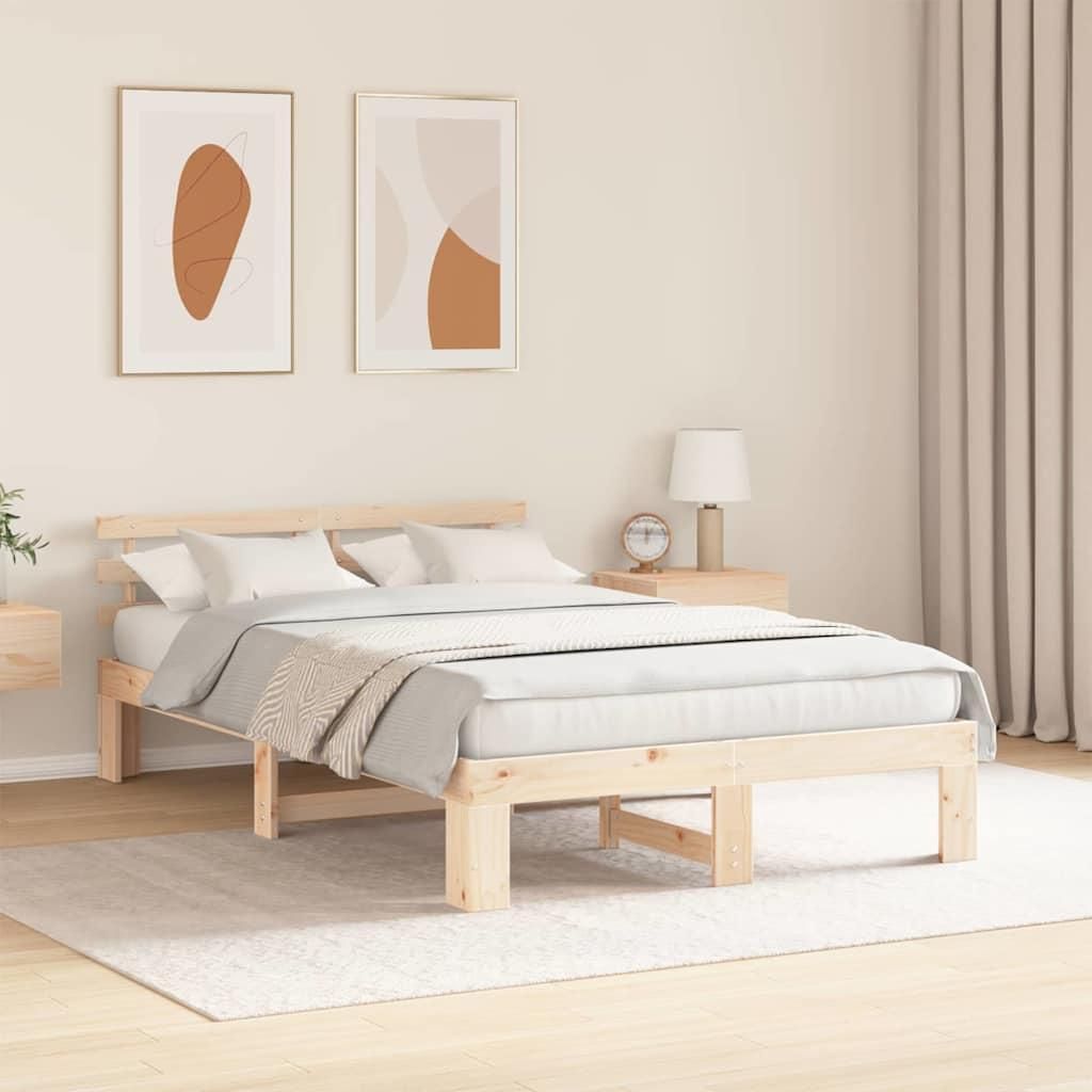 (Design 2026) Bettrahmen mit Kopfteil Natur 120 x 190cm Massives Kiefernholz - HOMMIE 426604 - Klassische BettenJugendbett Tagesbett
