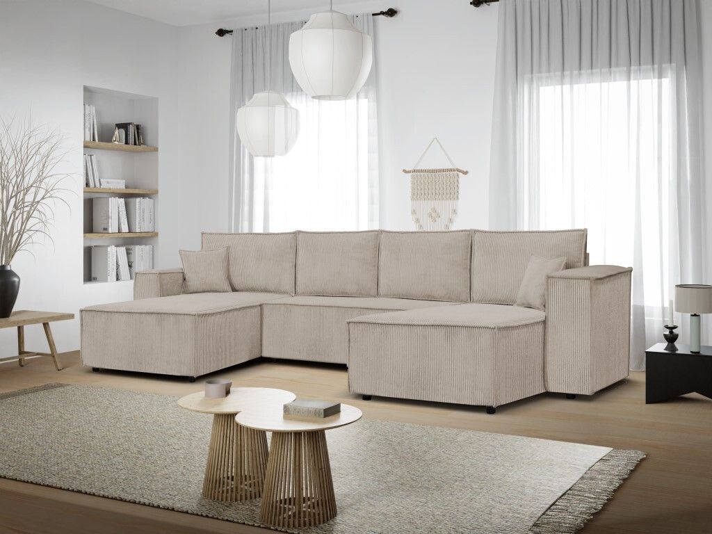 Ecksofa Passio U-Form mit Schlaffunktion Bettkasten Lieferung bis in die Wohnung 366 cm (Poso 02 - cappucino, hellbraun)