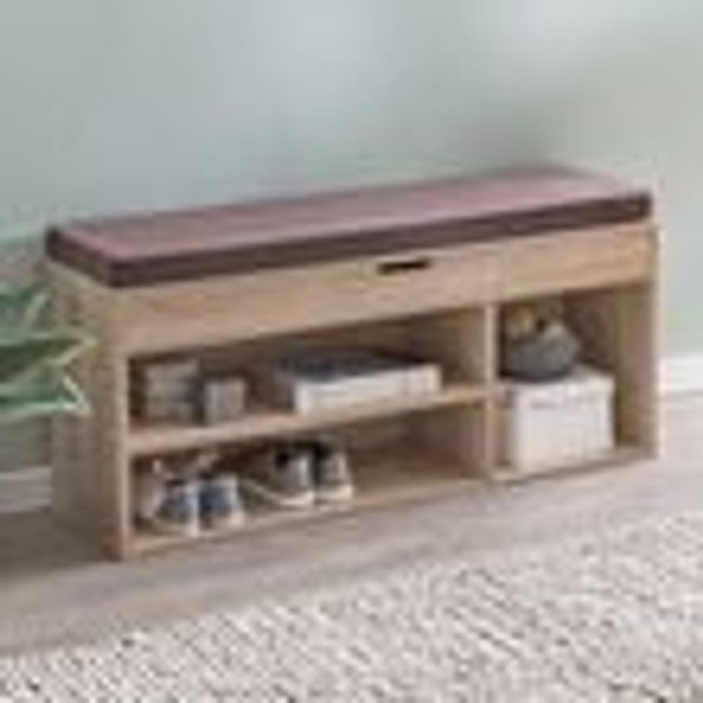 FineBuy Schuhbank mit Sitzfläche Garderoben-Bank Holz 104x51x32 cm Holzbank klein gepolstert Sitzbank schmal Flur mit Stauraum Truhenbank Schuhtruhe