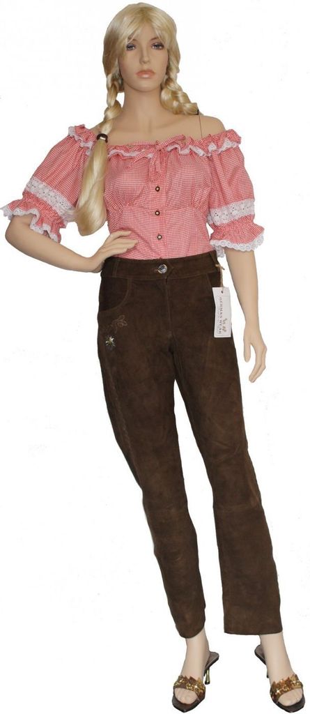 Lange Damenlederhose Damen Trachten Lederhose Ziegenvelour, Größe:38