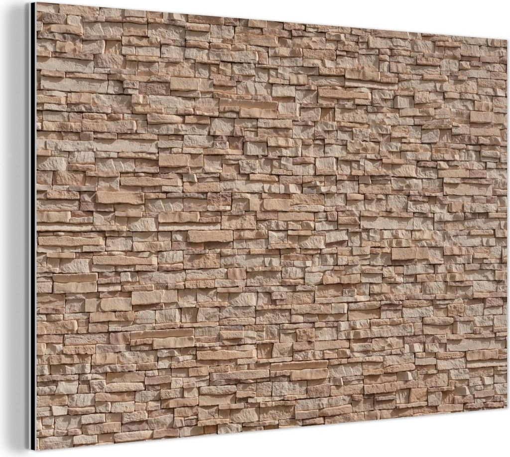 MuchoWow Wanddekoration Metall Metallbild Wandkunst 150x100 cm Stein - Ziegel - Textur - Beige MuchoWow Aluminium Gemälde - Alu Dibond Bild