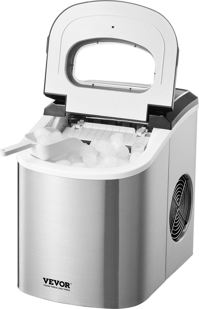 VEVOR Eiswürfelbereiter, Tisch-Eismaschine, tragbar (15 kg/Tag), macht 9 Eiswürfel in 6 Minuten, mit Eisschaufel und Eiskorb, für Zuhause, Küch...