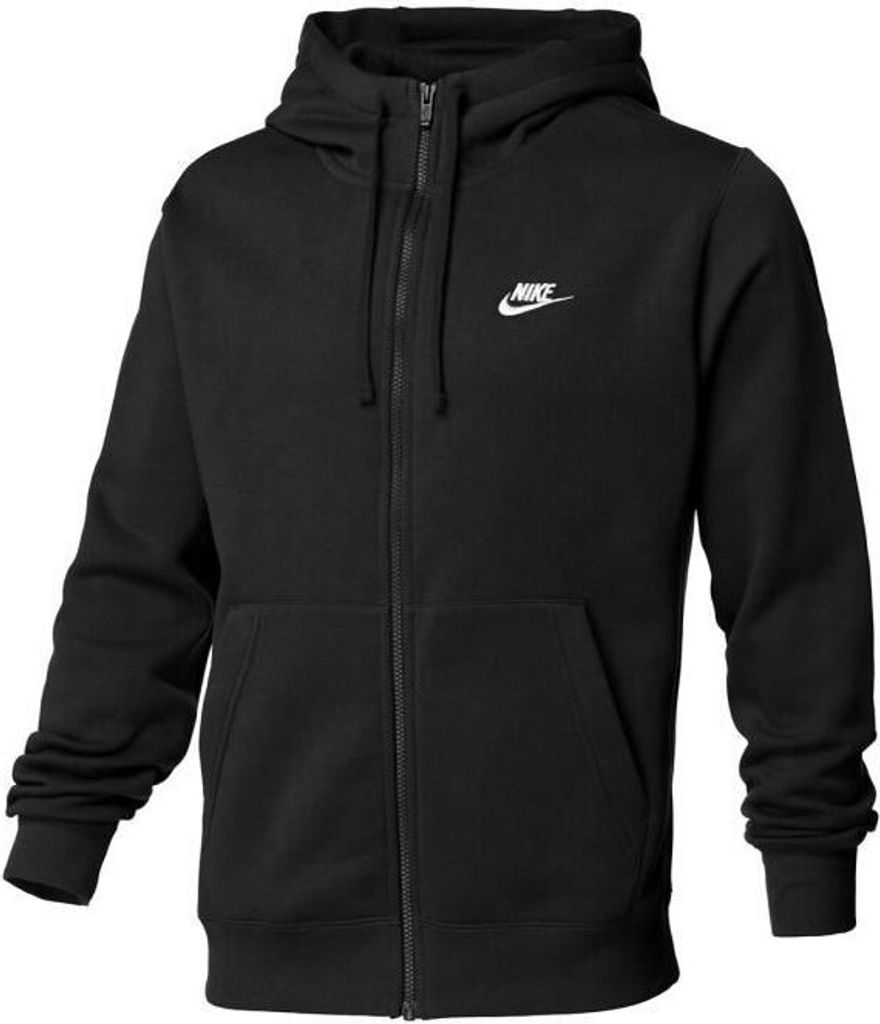 A black Nike hoodie with a zipper and pockets.