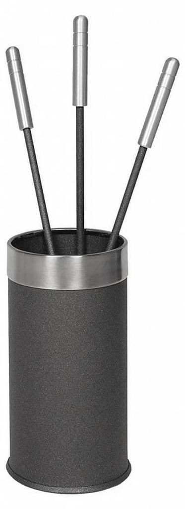 Kaminbesteck Anthrazit Stahl mit Edelstahl - modernes Ofenbesteck Kamingarnitur