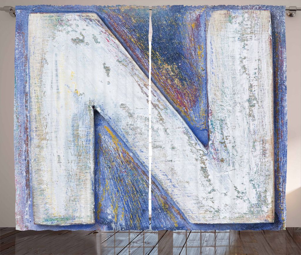 ABAKUHAUS Buchstabe N Rustikaler Gardine, N Symbol aus dem Alphabet, Schlafzimmer Kräuselband Vorhang mit Schlaufen und Haken, 280 x 225 cm, Viole...