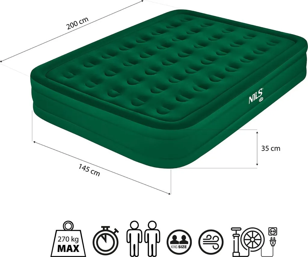 Matelas King Size auto-gonflant avec pompe électrique 220V, design vert