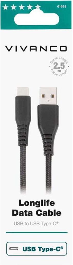 LongLife Charging Cable, USB Type-C Daten- u. Ladekabel, 2,5m (61693)