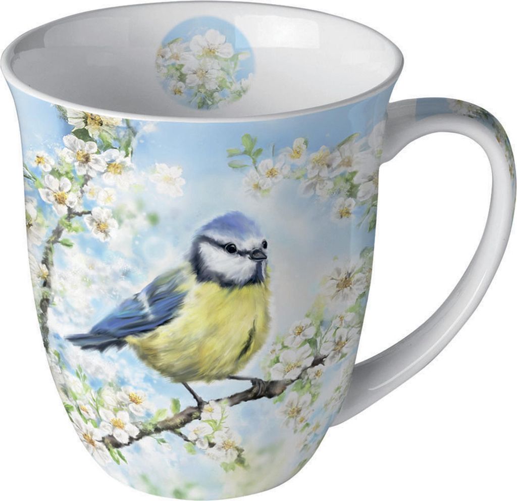 Porzellan Tasse mit Meise und Blütenzweig
