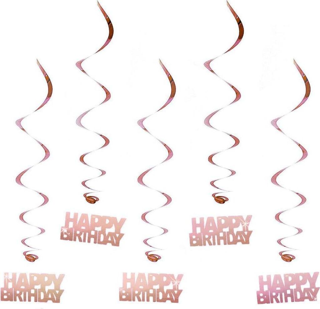 Oblique Unique 5 Wirbel Deckenhänger Happy Birthday mit Bändern und Ösen - rosé gold