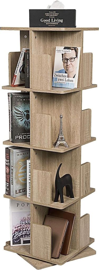 EUGAD drehbares Bücherregal, mit 4 Ebenen, MDF, Natur, Produktbild 5
