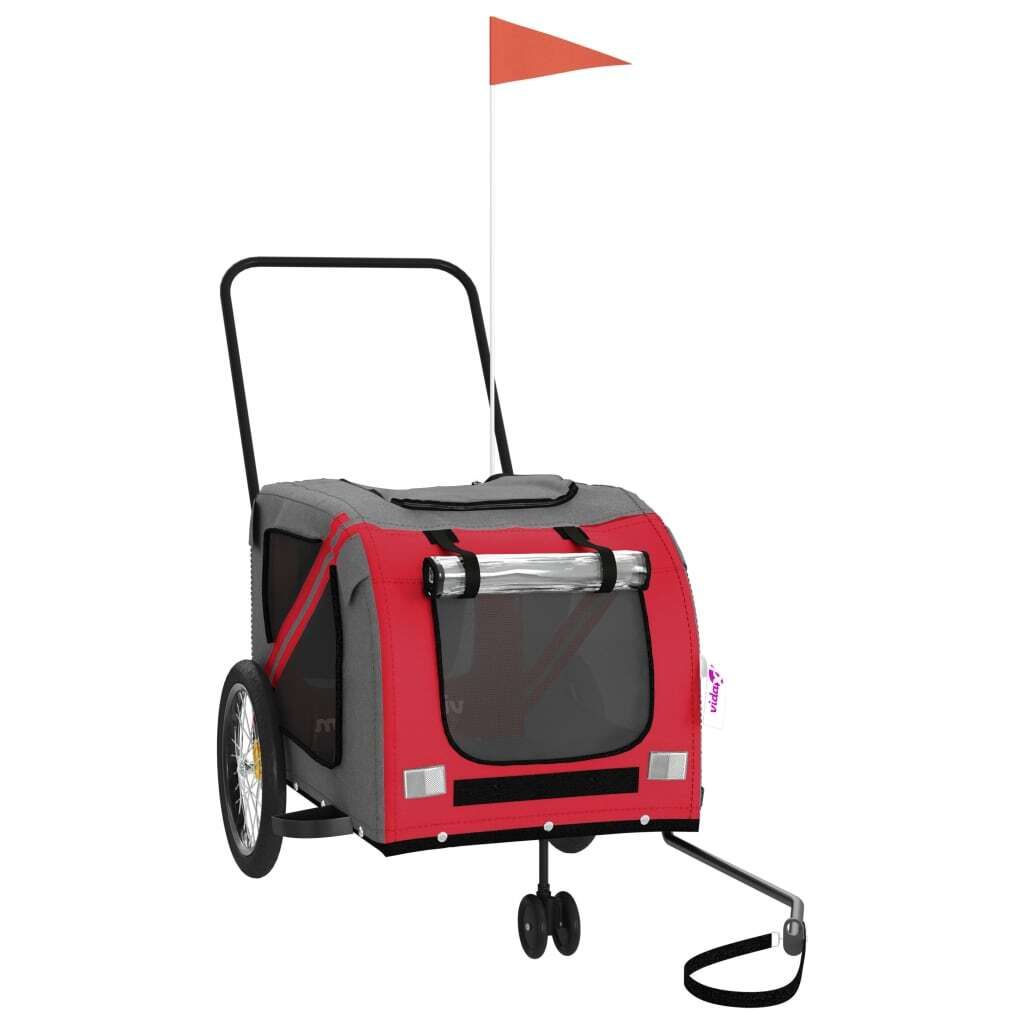 vidaXL Fahrradanhänger Hunde Rot und Grau Oxford-Gewebe und Eisen