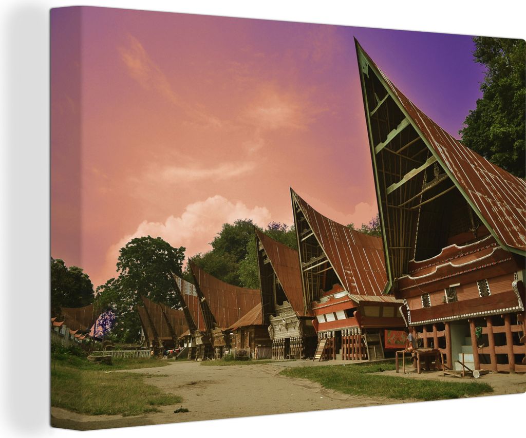 OneMillionCanvasses - Leinwandbilder - 140x90 cm, Dorf - Rosa - Häuser, Wandbilder Kunstdruck Wanddekoration