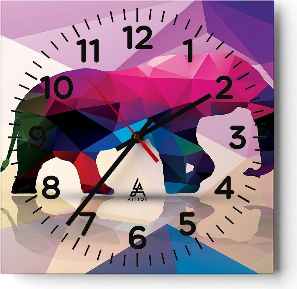 Wanduhr - Quadrat - Glasuhr - Elefanten Illustration Bunt - 40x40cm - Schleichendes Uhrwerk - Lautlos - zum Aufhängen bereit - Dekoration Modern -...