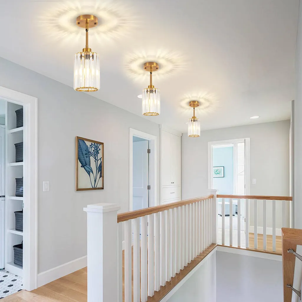 Lustre Suspension Design en Cristal E27 - Lampe de Plafond Ajustable