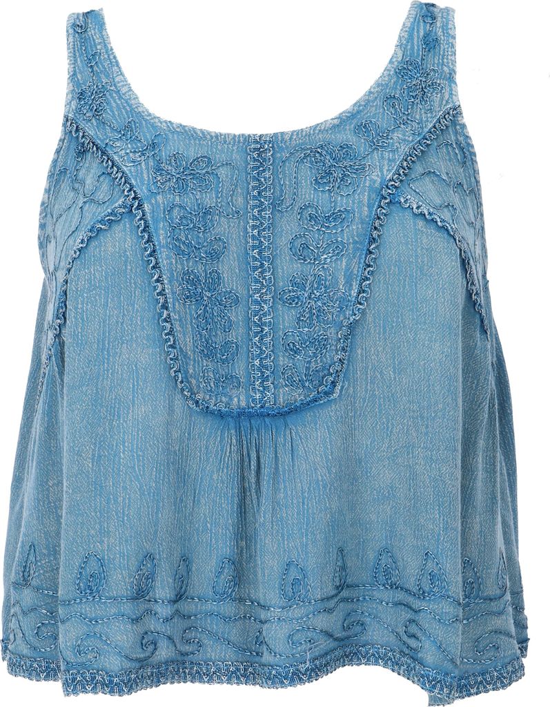 Besticktes Top Boho Chic, Kurzes Lockeres Sommertop - Blau, Damen, Viskose, Tops & T-Shirts