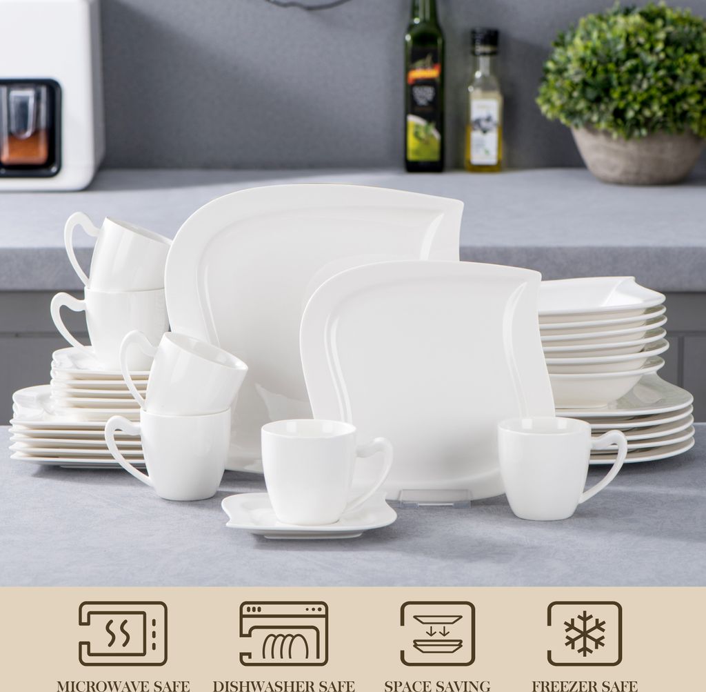 MALACASA, Serie Elvira, 60 Tlg. Cremeweiß Porzellan Produktbild 3