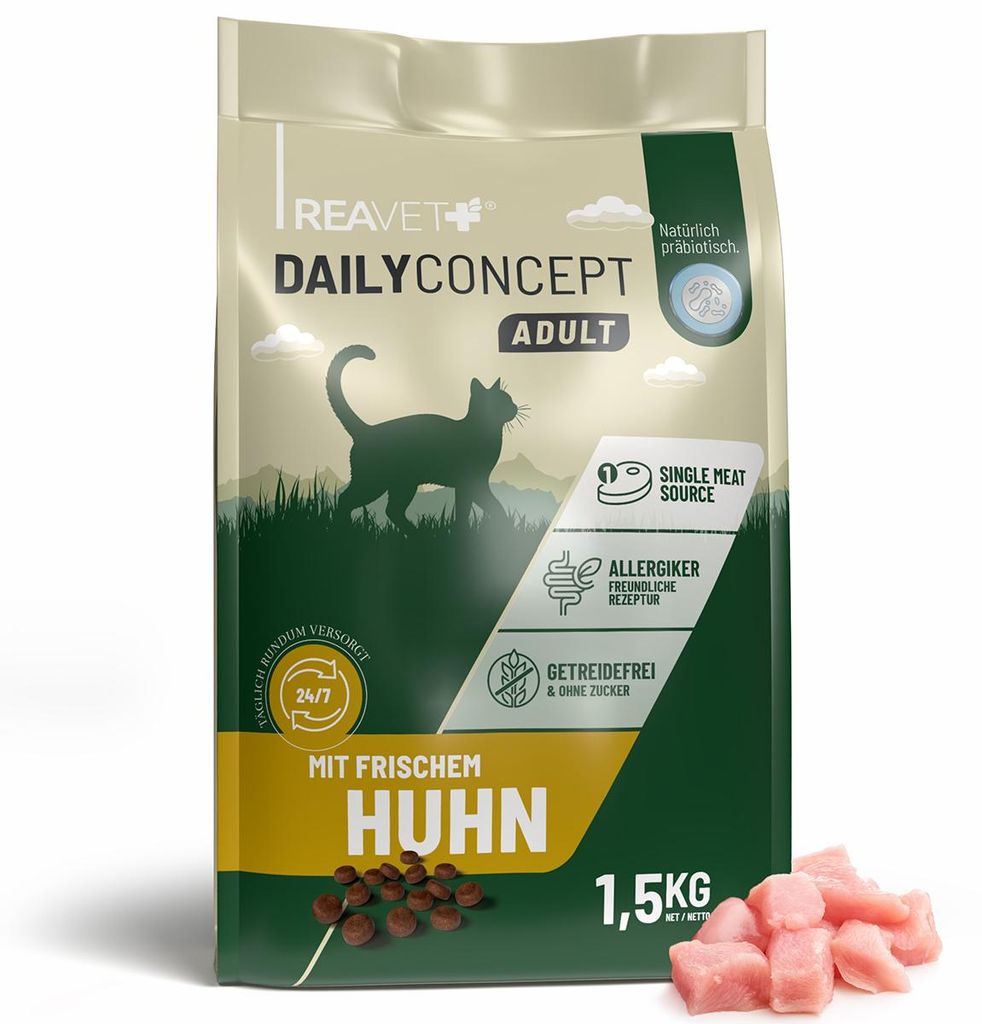 REAVET Trockenfutter für Katzen mit frischem Huhn – Katzenfutter trocken 1,5kg I nur eine Fleischsorte, getreidefrei & ohne Zucker – für ern...