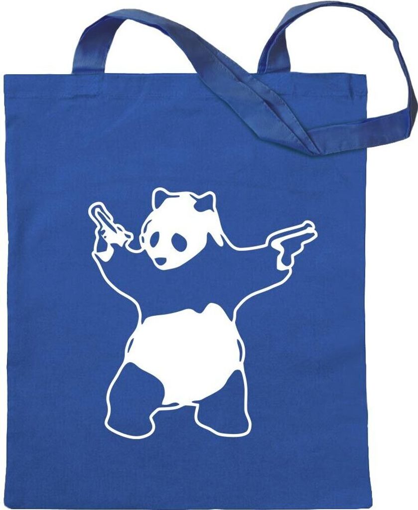 Kiwistar - Baumwolltasche - royalblau - Panda with Guns - Tragetasche Stoffbeutel Umhängetasche langer Henkel