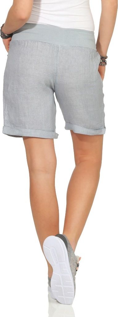 293 Mississhop Damen Leinenshorts Bermuda lockere kurze Hose Freizeithose 100% Leinen Shorts mit drei Knöpfen Sommer Strand Grau M