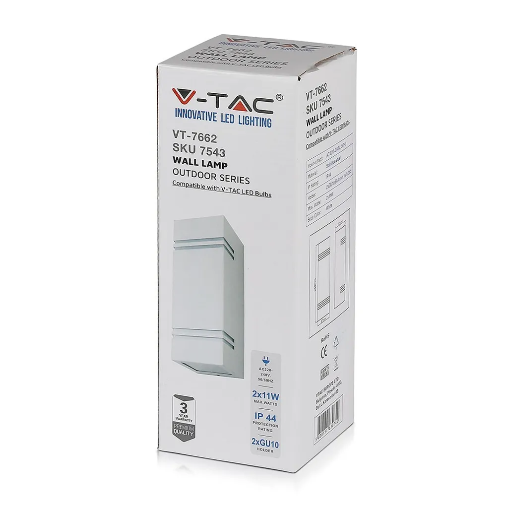V-TAC Lampe Murale Extérieure UP & DOWN Blanche avec Support GU10 IP44