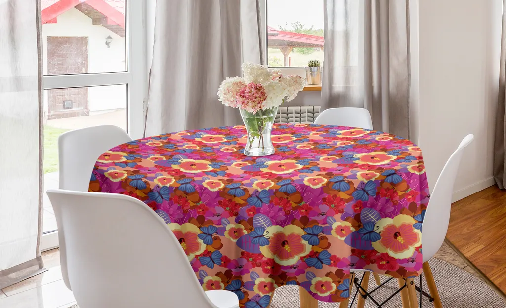 ABAKUHAUS tovaglia rotonda hawaiana, motivi Aloha colorati, tovaglia circolare per decorare la sala da pranzo e la cucina, 150 cm, multicolore