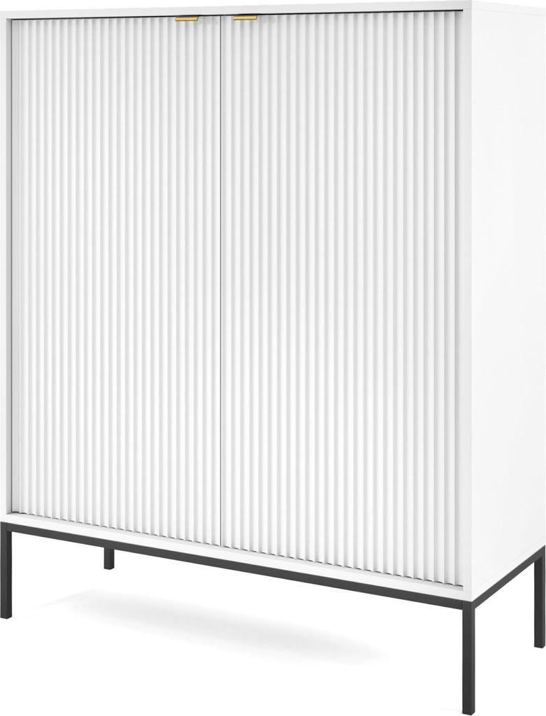 Komodee, Kommode NANAIMO K104 - Weiß - Goldene Griffe - Breite 104 cm, Höhe 125 cm, Tiefe 39 cm