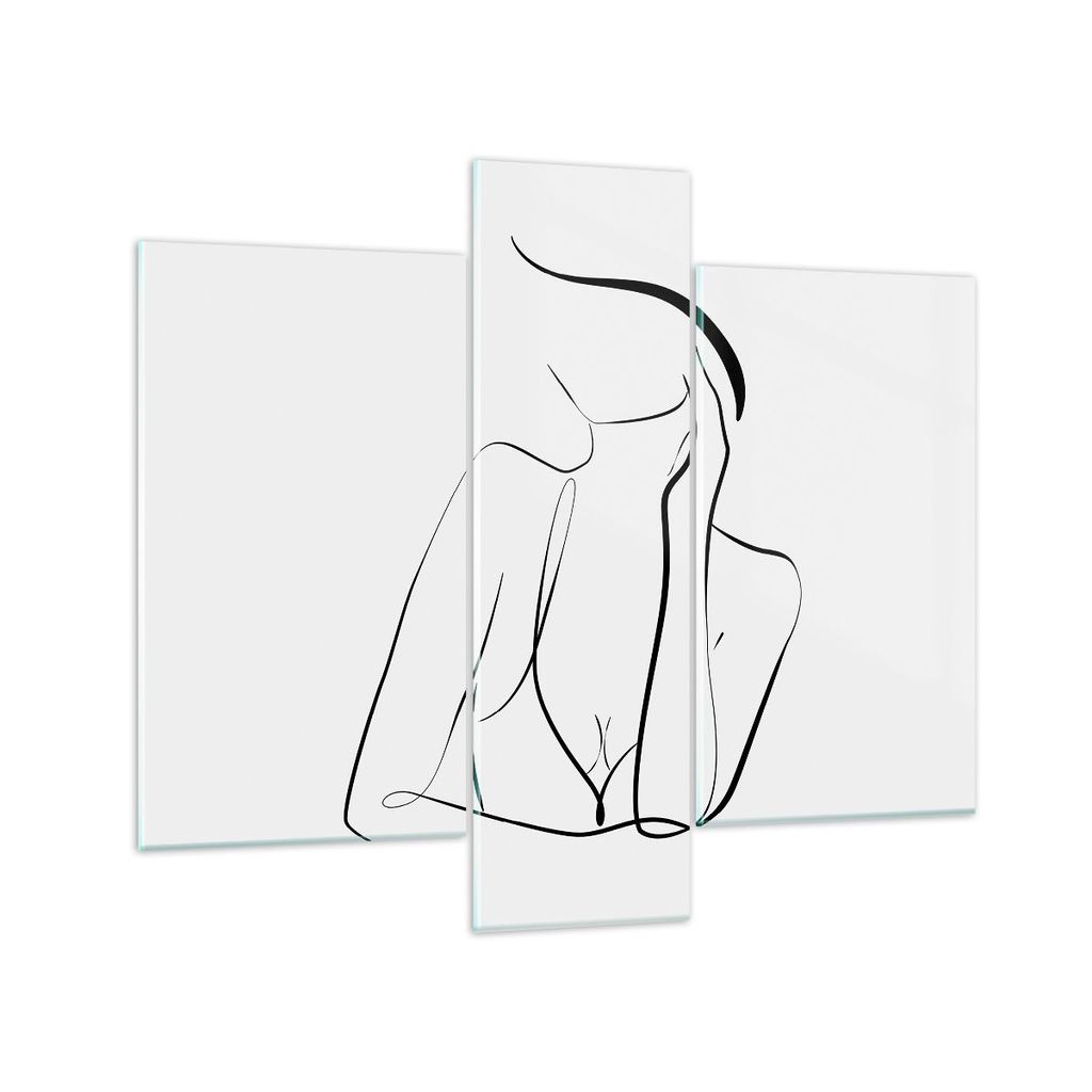 Bilder auf glas - 3 Teile - Frau Linien Minimalismus - 95x80cm - Glasbilder - Wandbilder - Bilder - zum Aufhängen bereit - Wanddekoration aus Glas...