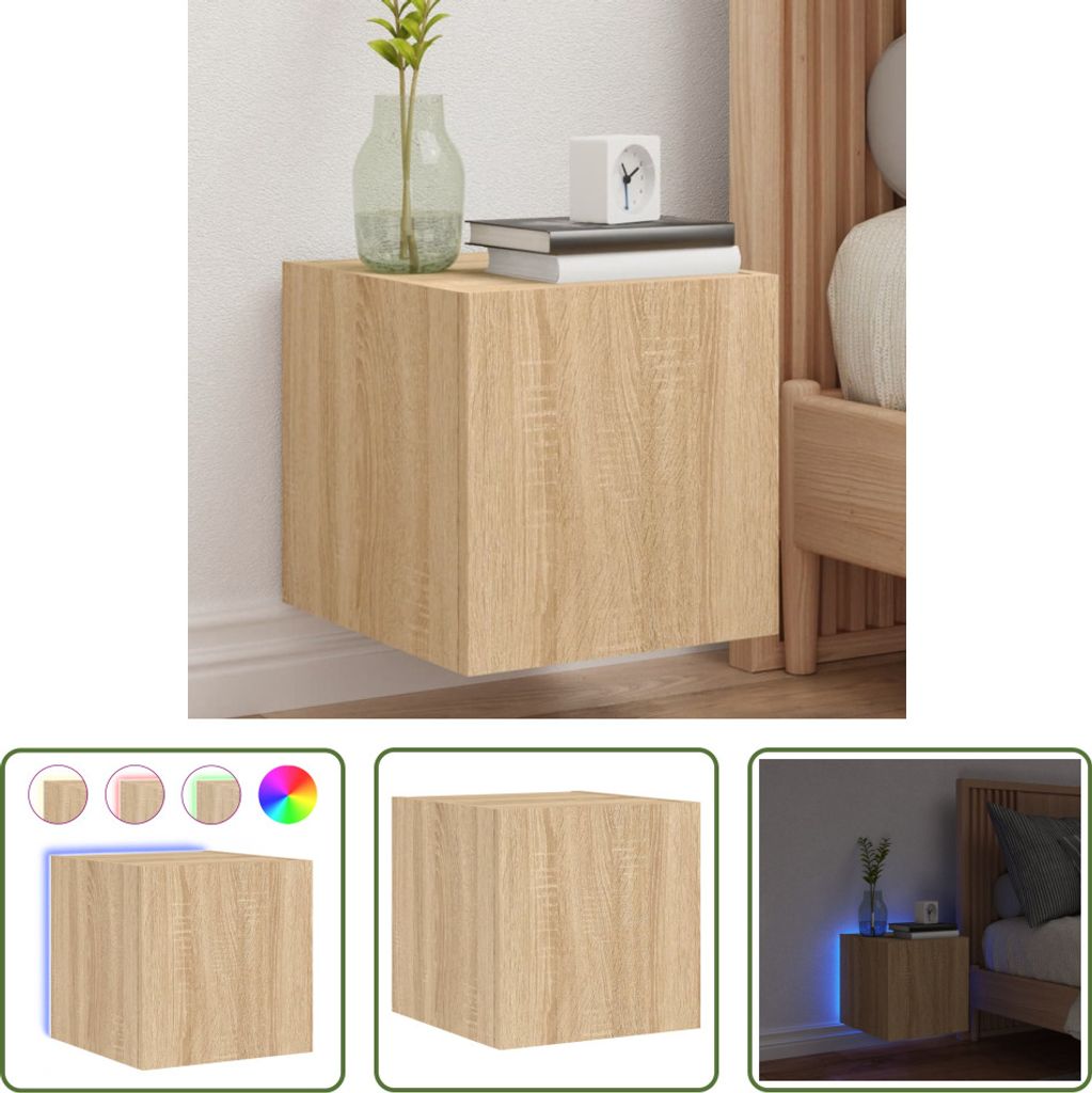 The Living Store TV-Wandschrank mit LED-Leuchten Sonoma-Eiche 30,5x35x30 cm