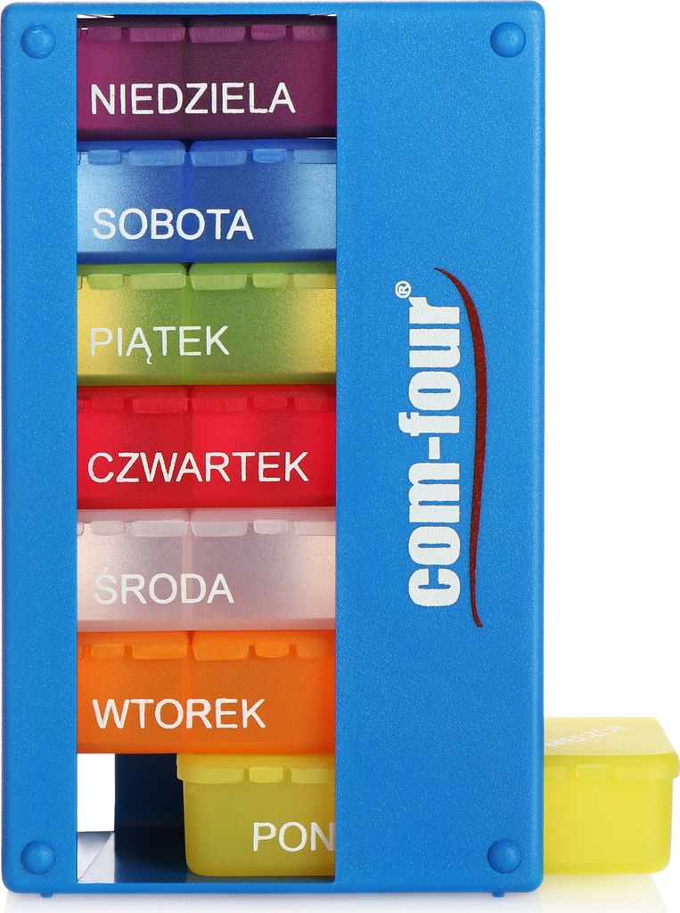 COM-FOUR Medikamentendosierer auf POLNISCH - Medikamenten-Box für 7 Tage - 3 Fächer - Pillendose - Pillenbox - Tablettenbox - Wochendosierer zu...