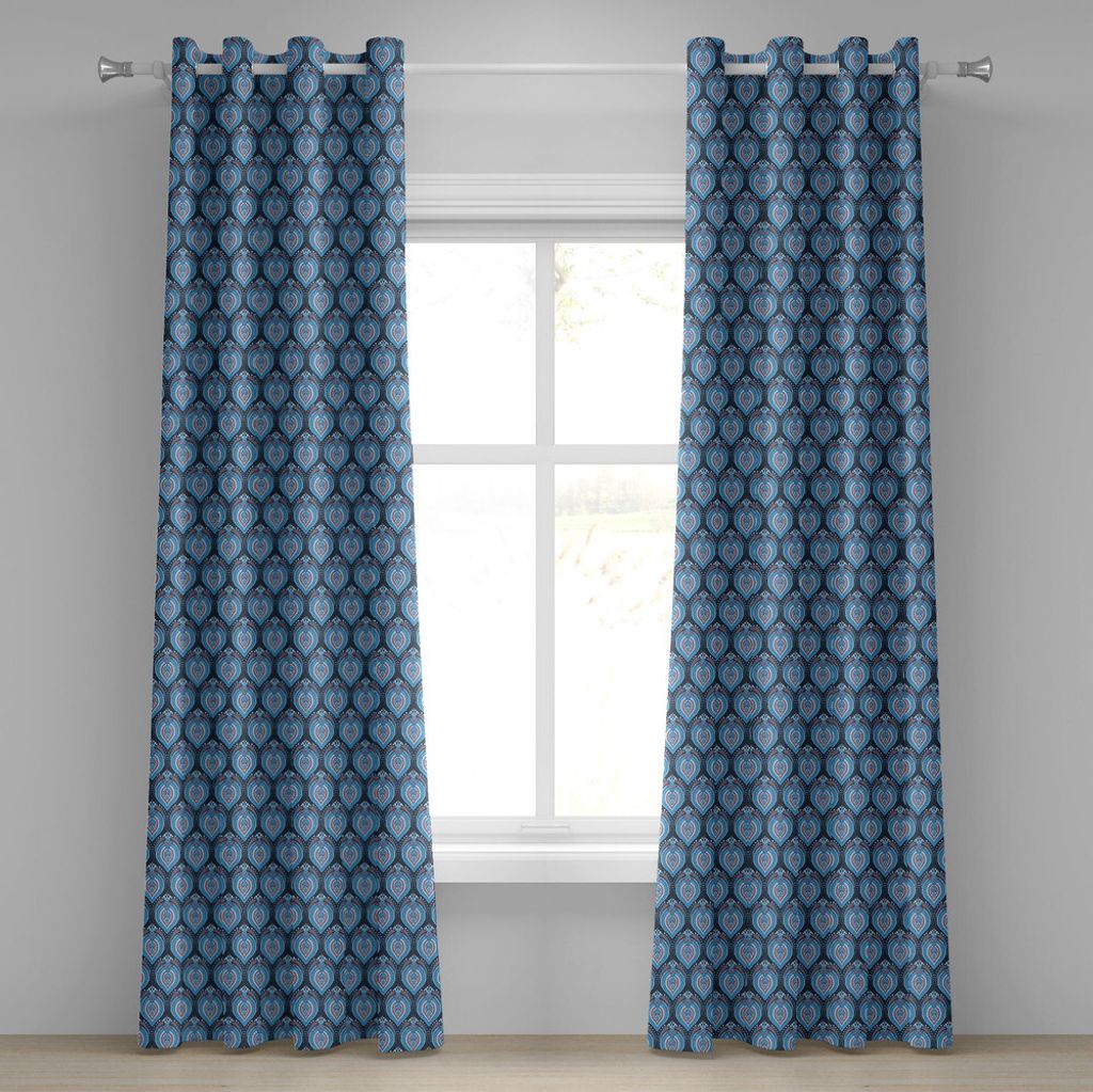 ABAKUHAUS asiatisch Ösenvorhang, Tribal Floral Geometrische Elemente Punkte und Oval Formen Oriental, Dekorative 2-Panel-Fenstervorhänge, 280 cm ...