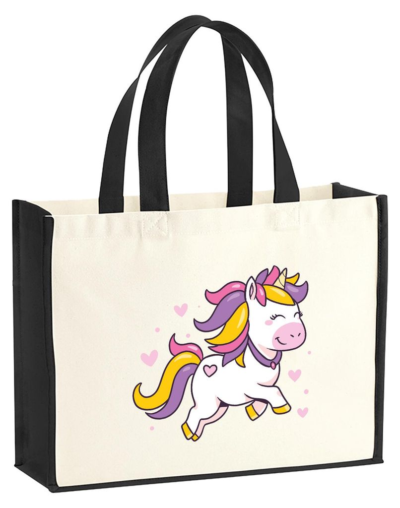 Huuraa Jutetasche Einhorn Comic 21 Liter Black Jute und Baumwolle Einkaufstasche Geschenkidee