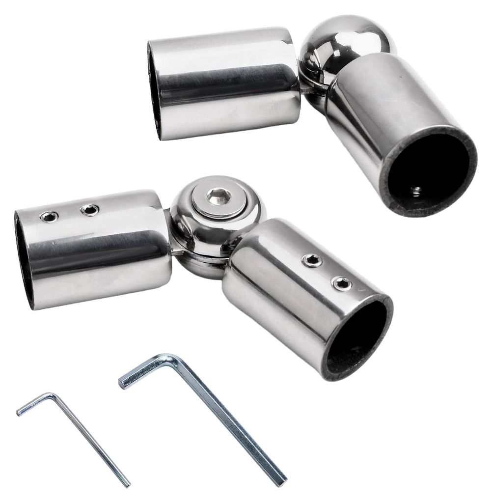 Verstellbarer Eckverbinder aus Edelstahl, 2 Stück, für 3/4-Zoll-Stangen, Winkelverstellung von 90 bis 180 Grad