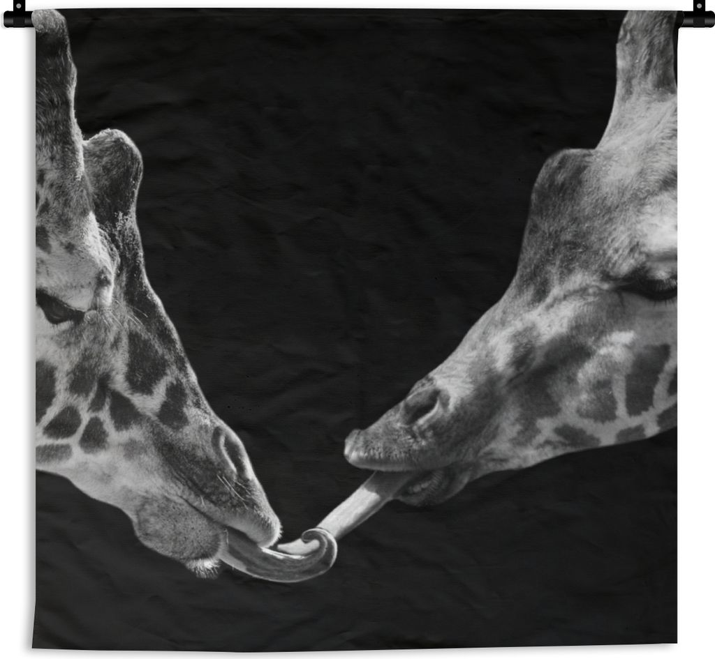 MuchoWow Wandteppich Wandbehang Tiere - Schwarz - Giraffe - Weiß - Porträt 150x150 cm Tapisserie Dekoration Wandtuch - Wohnaccessoires - Modernes