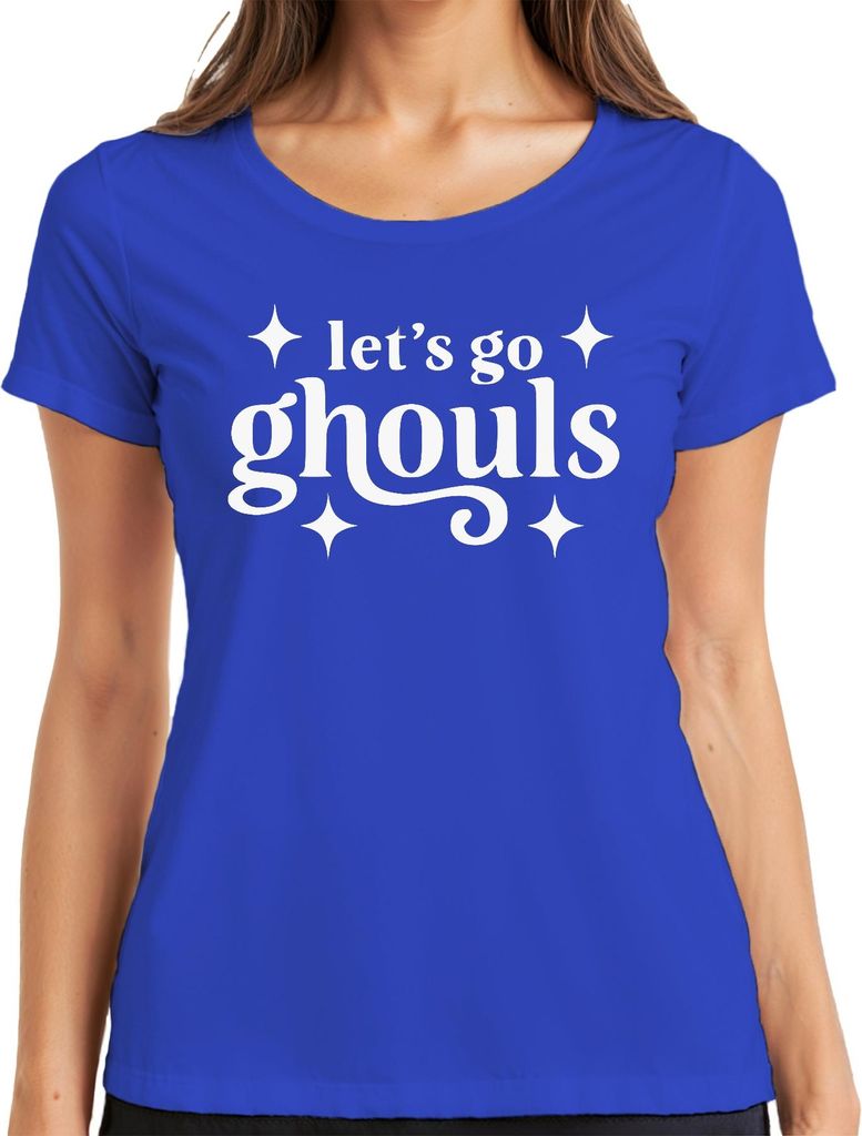 let's go ghouls Halloween Geister Grusel Party Kostüm Spuk Retro Damen T-Shirt, Blau, L
