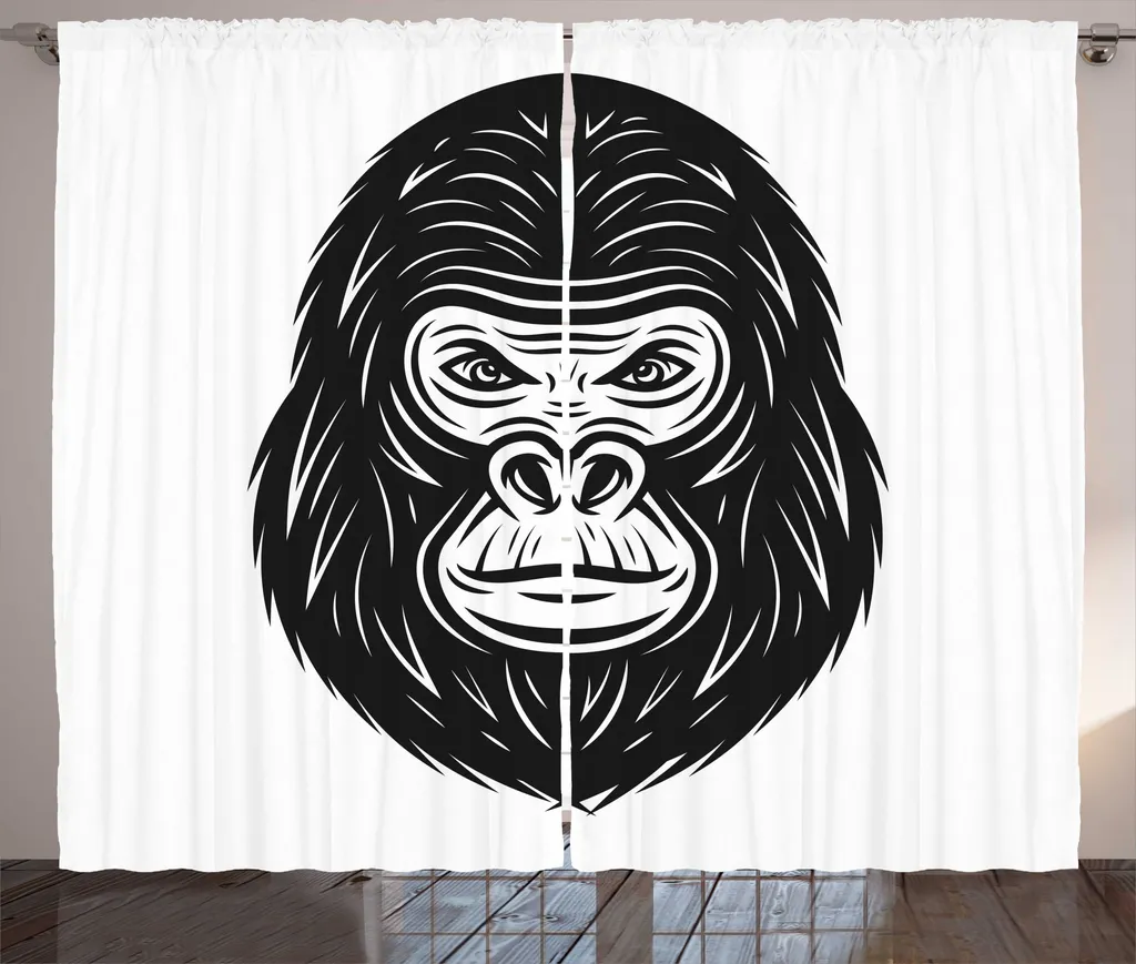 Rideaux de Salon Imprimés Animal Sauvage 280x225cm Gris Anthracite Blanc