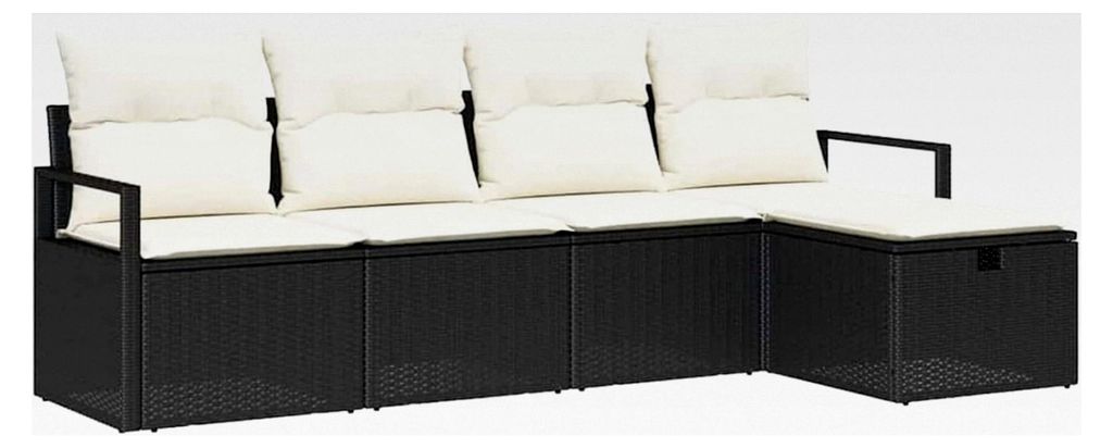 5-teiliges Garten-Sofa-Set mit Kissen in Schwarz aus Poly-Rattan für den Außenbereich