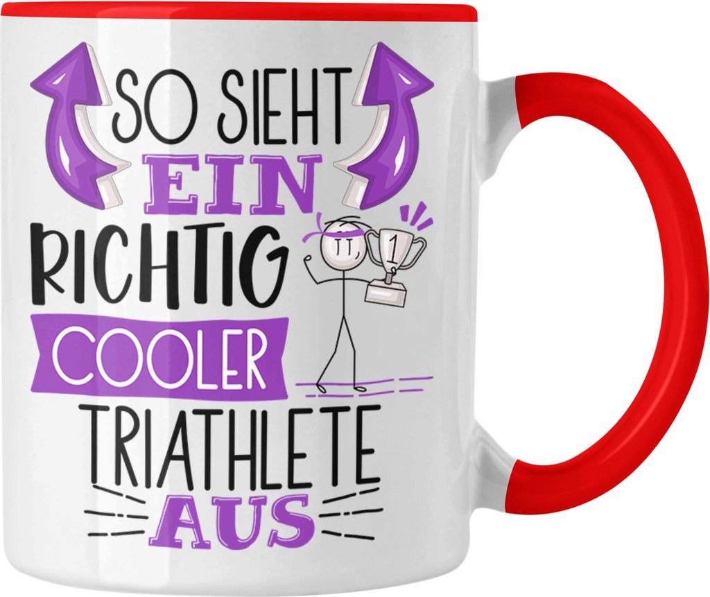 Trendation - Triathlete Tasse Geschenk So Sieht Ein RIchtig Cooler Triathlete Aus Geschenkidee Lustiger Spruch Geburtstag Becher Kaffeetasse (Rot)