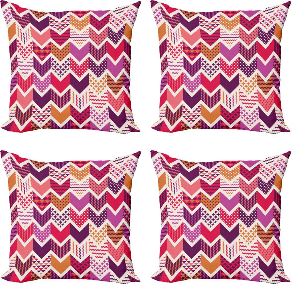 ABAKUHAUS Winkel Kissenbezug Set (4 Stück), Pfeil Chevron Geometrie, Moderner Doppelseitiger Digitaldruck, 40 cm x 40 cm, Mehrfarbig