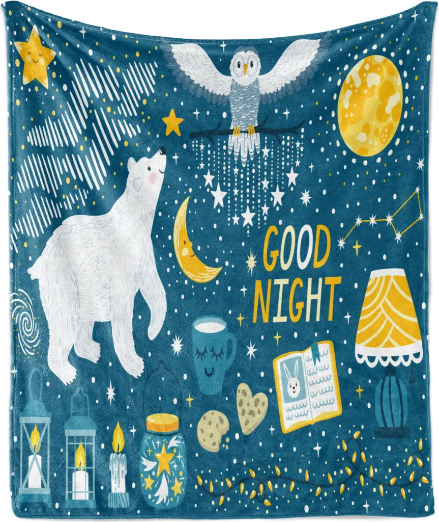 Plaid Invernale ABAKUHAUS Orso Polare e Gufi - Morbida Flanella 175x230