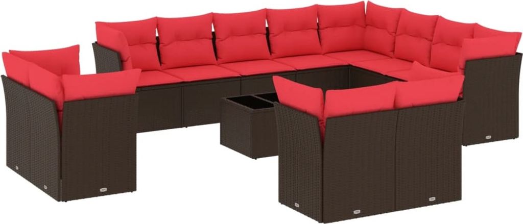 vidaXL 13-tlg. Garten-Sofagarnitur mit Kissen Braun Poly Rattan