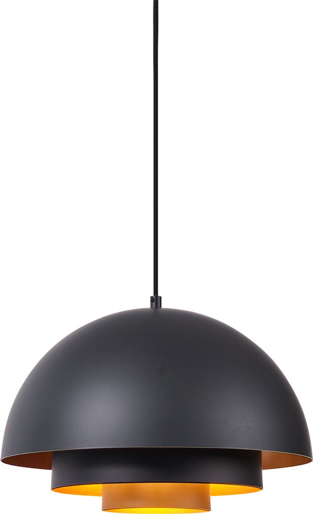 QAZQA - Moderne Hängelampe I Pendellampe I Pendelleuchte schwarz mit Gold I Messingener Innenseite - Loes I Wohnzimmer I Schlafzimmer - Aluminium ...