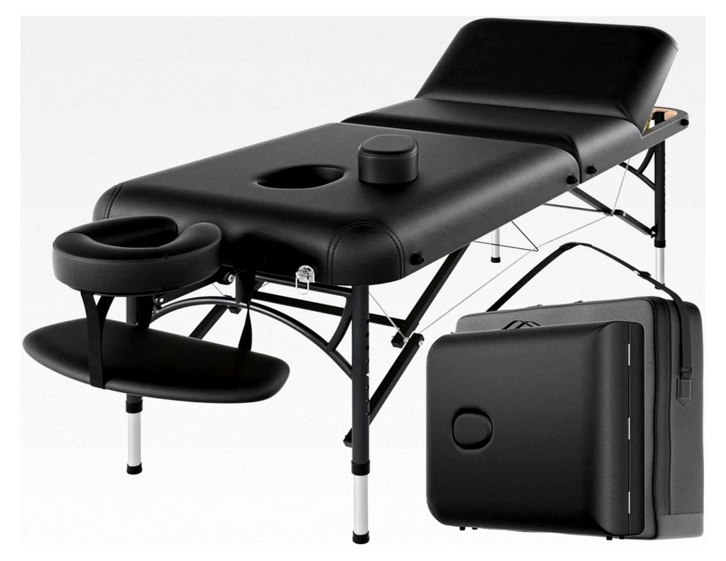 Professionelle Massageliege, tragbar, 3-teilig, leicht, für Gesichtssalon, Spa, Tattoo-Bett, höhenverstellbar, mit Tragetasche und Aluminiumbeine...