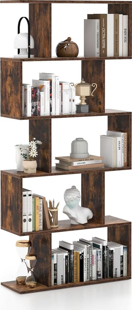 COSTWAY Bücherregal, Regal mit 5 Ebenen, Standregal aus Holz, Büroregal, Aufbewahrungsregal, Raumteiler Regal für Wohnzimmer, Schlafzimmer, Bür...
