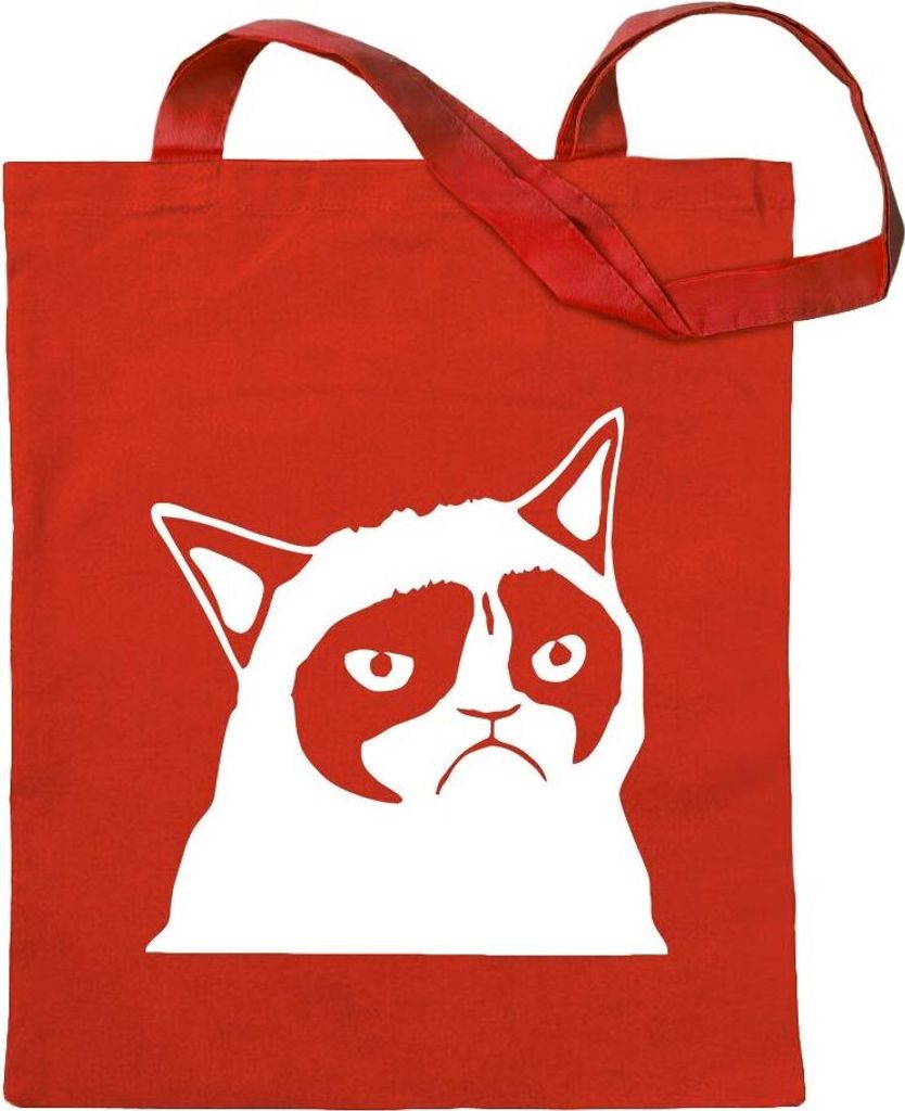 Kiwistar - Baumwolltasche - rot - Grumpy Cat - Meme - No - Tragetasche Stoffbeutel Umhängetasche langer Henkel