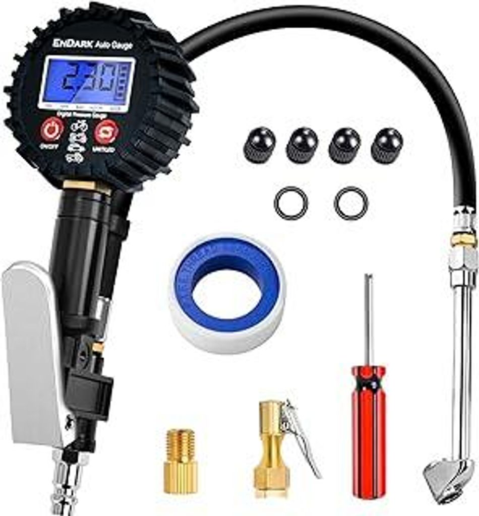 Digitaler Reifenfüller Manometer Druckluft Reifendruckprüfer - ENDARK Luftdruckprüfer Digital Reifendruckmesser & Messgerät 200 Psi Reifendruck...