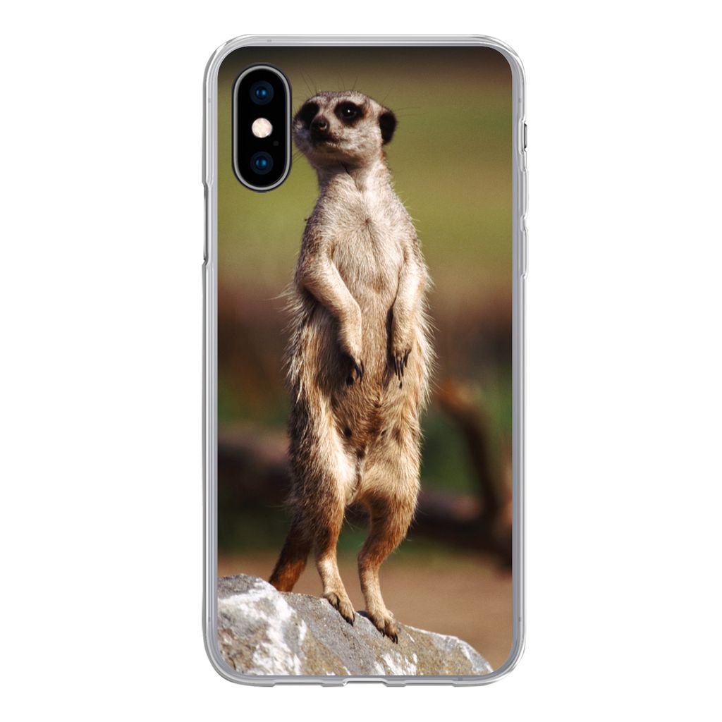 MuchoWow Handyhülle Schutzhülle Hülle für iPhone X Erdmännchen - Tier - Spiel Silikon Softcase Handy Hülle - Handyhülle