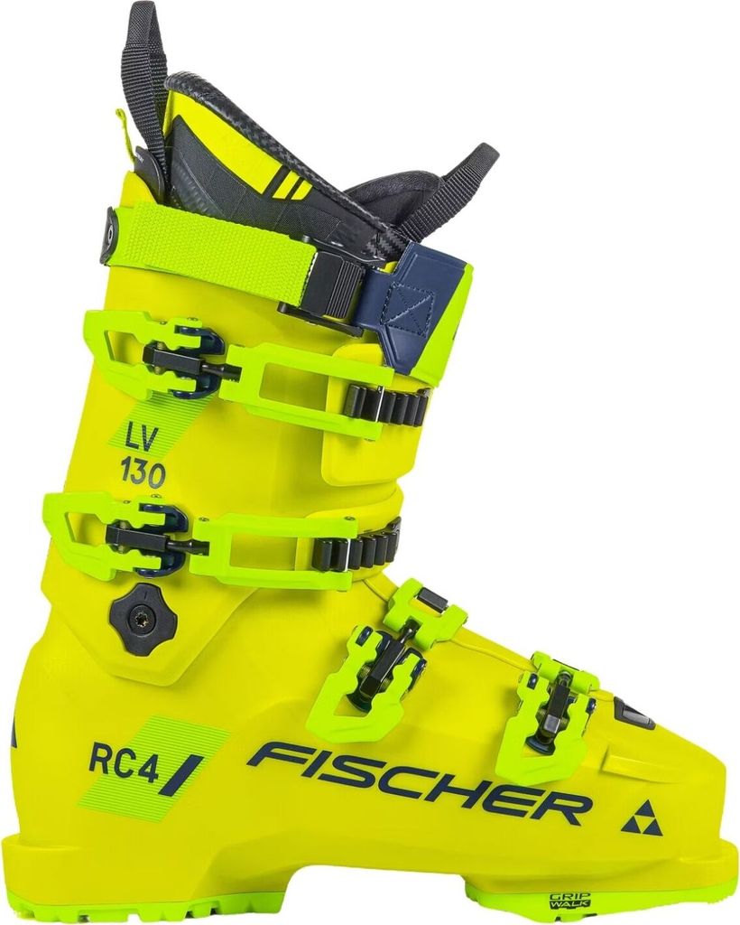 A single yellow ski boot is shown against a white background.