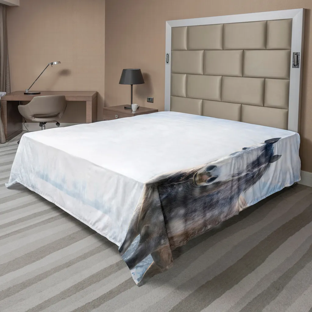 Drap Plat Supérieur Doux Motif Cheval de Nature et Chutes de Neige XL