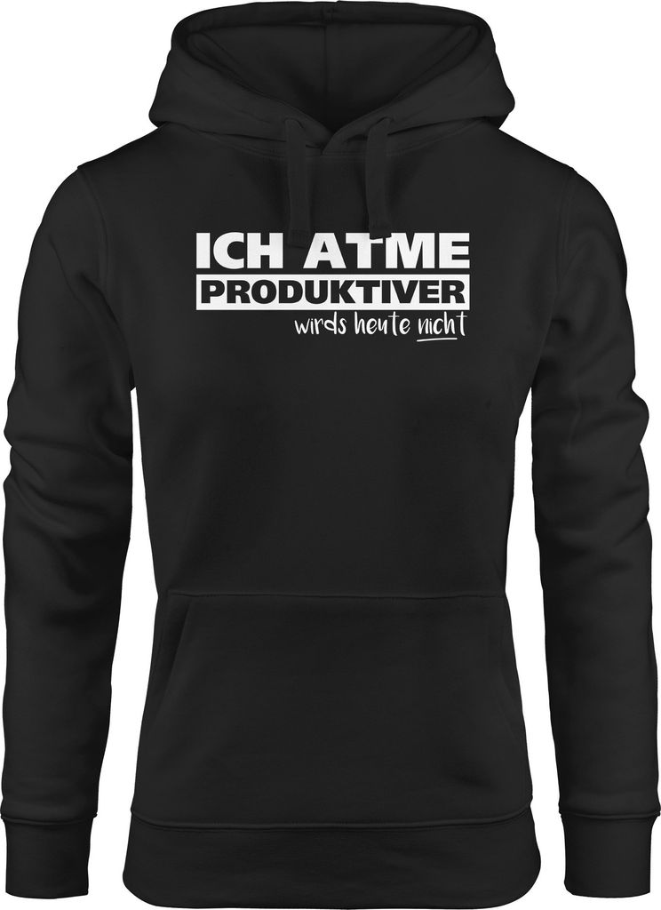 Damen Hoodie mit Spruch Ich atme produktiver wird`s heute nicht Moonworks schwarz XL