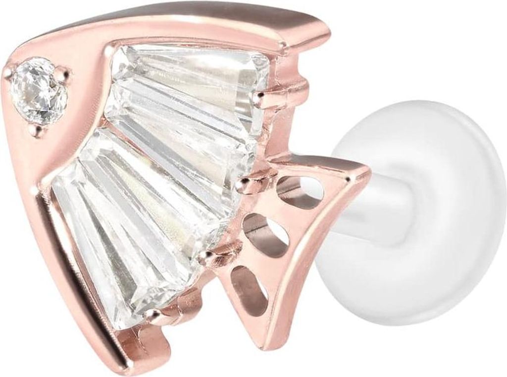 Ohrpiercing, Nasenpiercing PTFE Labret mit Innengewinde + Titan-Aufsatz KRISTALLFISCH RoséGold Stablänge: 8mm | Stabstärke: 1,2mm